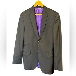 Ted Baker Endurance 39R wool EUC black with light pinstripes and  Purple Lining